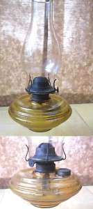 Vintage Glass OIL LAMP,Amber Yellow Font,Chimney  