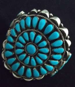 Vntg LARGE Old Pawn Navajo Pettipoint TURQUOISE BRACELET Cuff  