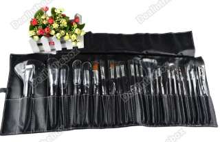 24 pcs Cosmetic Tool Makeup Brush Set Kit With Roll Up Black Bag Case