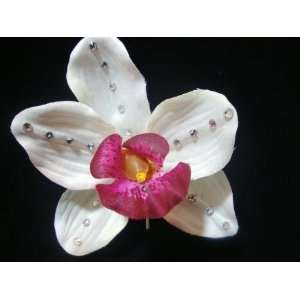  NEW White Swarovski Crystal Orchid Hair Flower Clip 