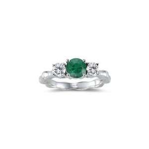  0.90 Cts Diamond & Emerald Three Stone Bamboo Style Ring 