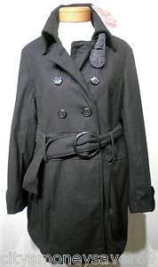 NWT Paris Blues Double Breasted Belted Womens Wool Coat 1X,2X Black 