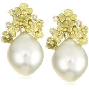   Fairytale 18 Karat Gold South Sea Pearl Diamond Earrings: Jewelry
