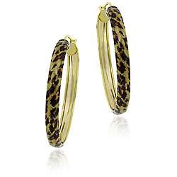 18k Gold/ Sterling Silver Leopard Hoop Earrings  Overstock