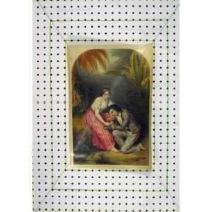  Man Woman Romance Colour Antique Print Forest Scene: Home 
