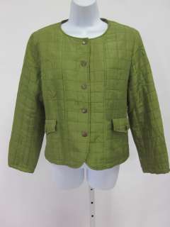 SILK LAND Green Quilted Button Snap Silk Jacket Coat M  