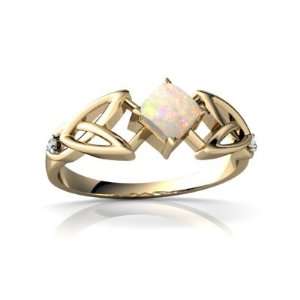  14K Yellow Gold Square Genuine Opal Celtic Knot Ring Size 4 Jewelry