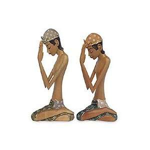    NOVICA Wood sculptures, Men Praying (pair)