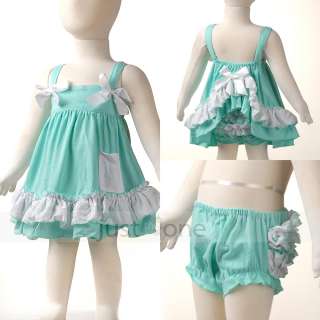 Kids Baby Girls Ruffle Tops + Pants Set Bloomers Outfit Dress Nappy 
