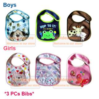 You are bidding on one package which includes 3 pcs baby feeding bibs.