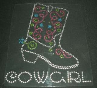 Cowgirl with Boot Rhinestone Iron On Transfer Bling  