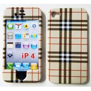  For Iphone 4 4S 4G 4GS 4G Accessory  Brown Plaid Fabric 