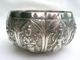 Fine Antique Far Eastern Repousse Decorated Silver Bowl.  