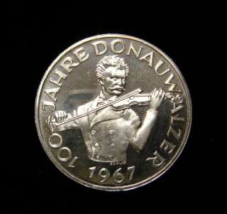 Austria 1967 50 Schilling Coin .900 Silver Proof Johann Strauss  