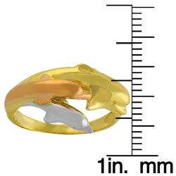 10k Tri color Gold Triple Dolphin Ring  