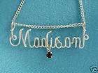 STERLING SILVER PERSONALIZED WIRE NAME PLATE NECKLACE FREE BIRTHSTONE