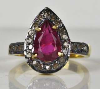   Gold/Sterling 2.01ct Rose Cut Diamonds & Hot Pink Sapphire Ring  