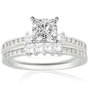  1.45 Ct Princess Cut Diamond 3 Stone Wedding Rings Set VS2 