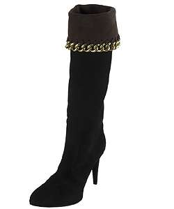 Sergio Rossi Black Suede Chain Link Cuff Boots  Overstock
