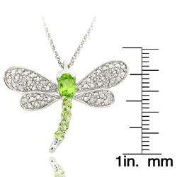 Sterling Silver Peridot and Diamond Accent Dragonfly Necklace 