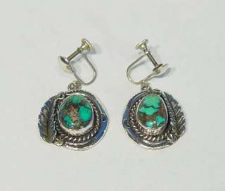 Authentic Navajo Indian Earrings   Bisbee Turquoise Settings by Ramone 