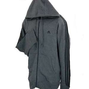  Adidas Full Zip 3 Stripes Fleece Hood Mens Sports 