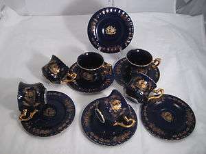   Fine Porcelain Cobalt Blue Gold Victorian Couple Tea Coffee Set  