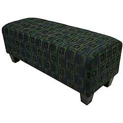 Green/ Blue/ Black Checked Grid Tufted Bench  