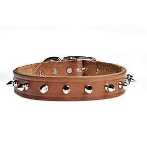  Spiked Bison Leather Dog Collar   9in, Honey: Pet Supplies