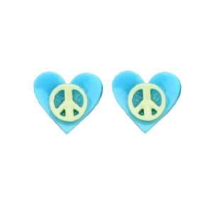  Plastic Fashion Earrings ER HT BU PEACE Blue Heart White 