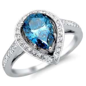  1.88ct Fancy Blue Pear Diamond Engagement Ring 18k White 