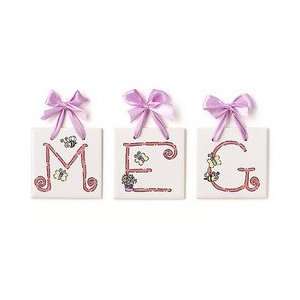 Hand Painted Ceramic Tile Letter: Lil Butterflies:  Home 