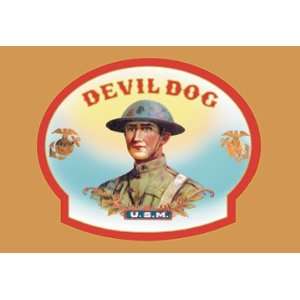  Devil Dog 12X18 Art Paper with Gold Frame