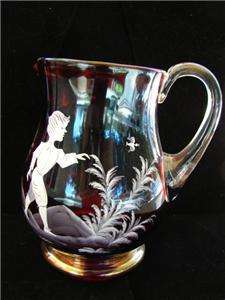 Exquisite Fenton Cranberry Mary Gregory Pitcher Gilted  