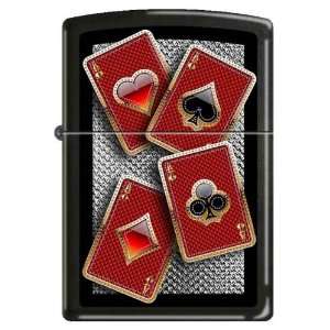  Zippo Custom Lighter   Well Suited Card Suites 4 Aces FULL 