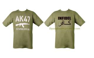   Army Combat T shirt Sniper, Infidel, AK 47 Taliban Hunting Club  
