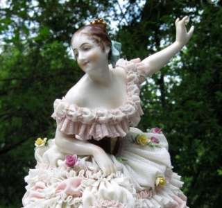 Large Volkstedt Dresden porcelain Lace Ballerina figurine 13 Tall 
