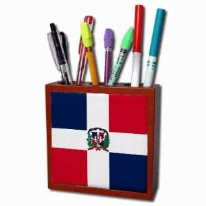  Dominican Republic Flag Mahogany Wood Pencil Holder 