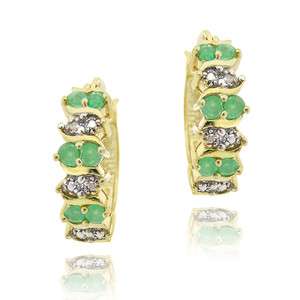 Gold over Silver .72ct Emerald & Diamond Hoop Earrings  