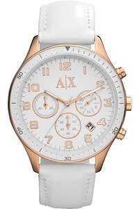 Armani Exchange AX5101 White and Rose Gold Leather Ladies Watch New 