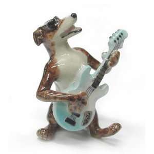  GREYHOUND Dog w Blue Bass GUITAR MINATURE Porcelain NORTHERN 