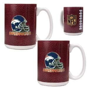  Denver Broncos Game Ball Ceramic Coffee Mug Set: Kitchen 