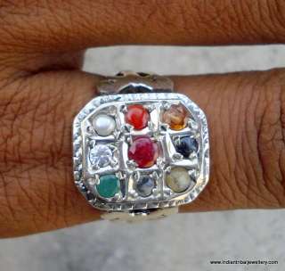 ethnic sterling silver nine gem stones ring navratan  