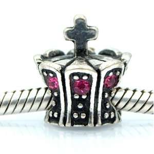   Crown with pink stone  Bead Charm Spacer Pandora Troll 