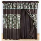 Grand Bedding Elegant Flocked Floral Aqua and Coffee Curtain Set w 
