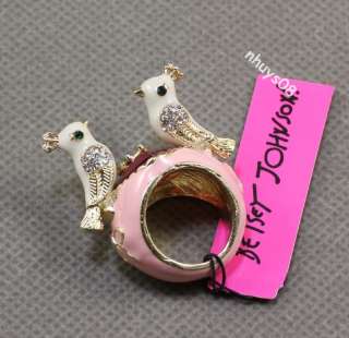 Betsey Johnson ROSE GARDEN jeweled love bird heart ring  