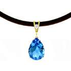   , inc 14K. White Gold & Leather Necklace with Diamond & Blue Topaz