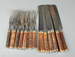   Lot Vintage Bone Handled Forks & Knives Flatware HUDSON CUTLERY  