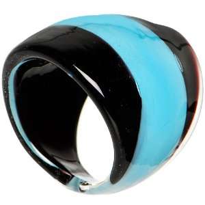  Handmade Striped Teal Bold Glass Ring: Jewelry