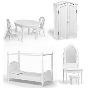   Doll Canopy Bed, Vanity, Table & Chair & Armoire Set: Toys & Games